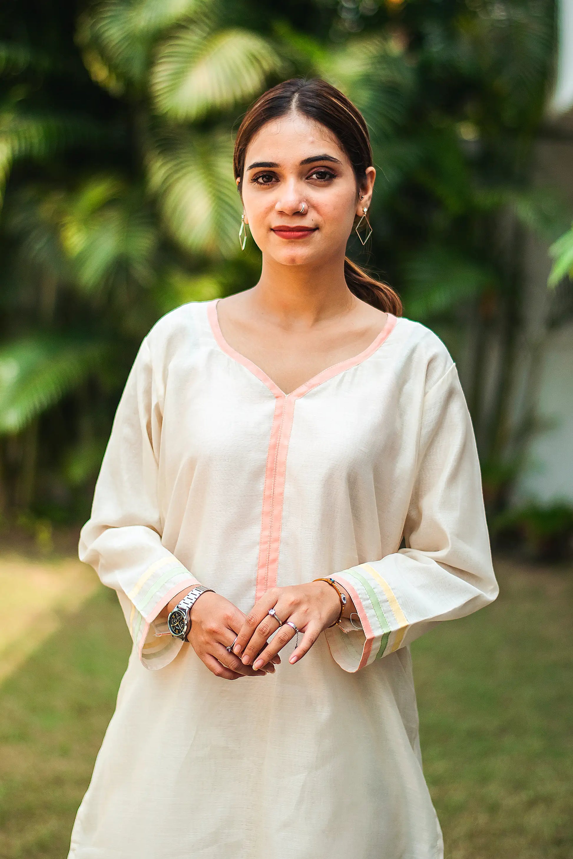 Buy Off White Kurti In Chanderi Cotton With Lace Checks Pattern Online -  Kalki Fashion